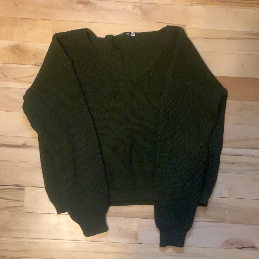 dark green v-neck sweater